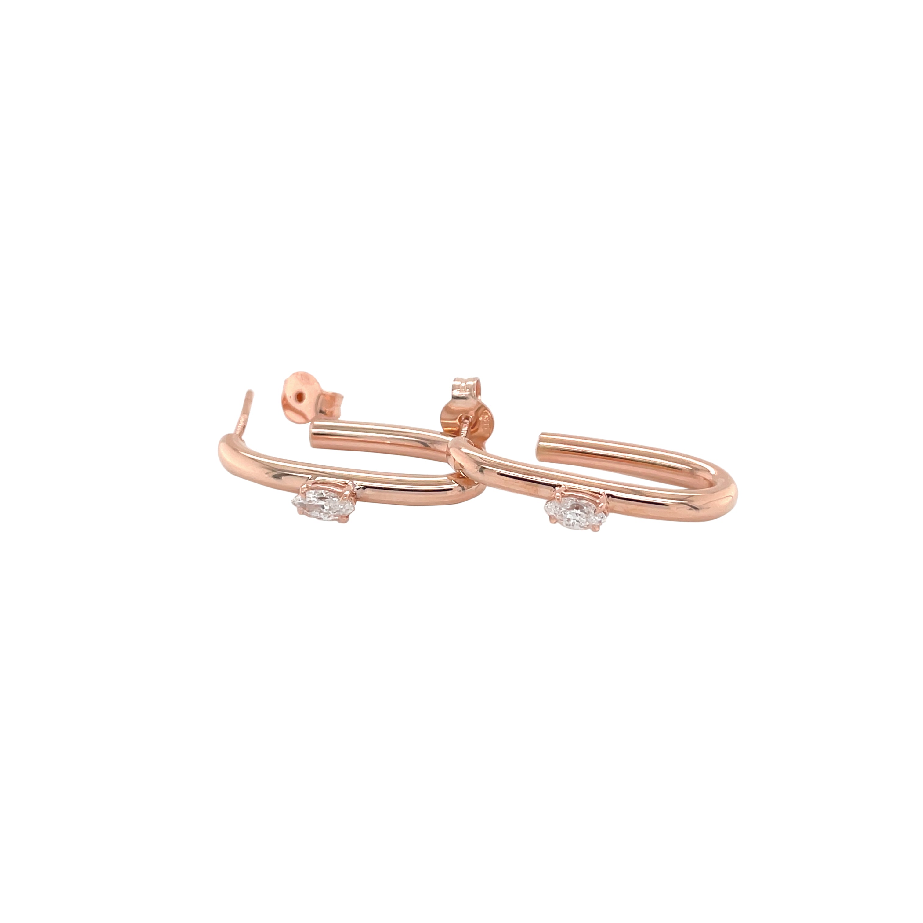 Vertical Marquise Edge Huggies, natural diamonds, 14K gold, view 3